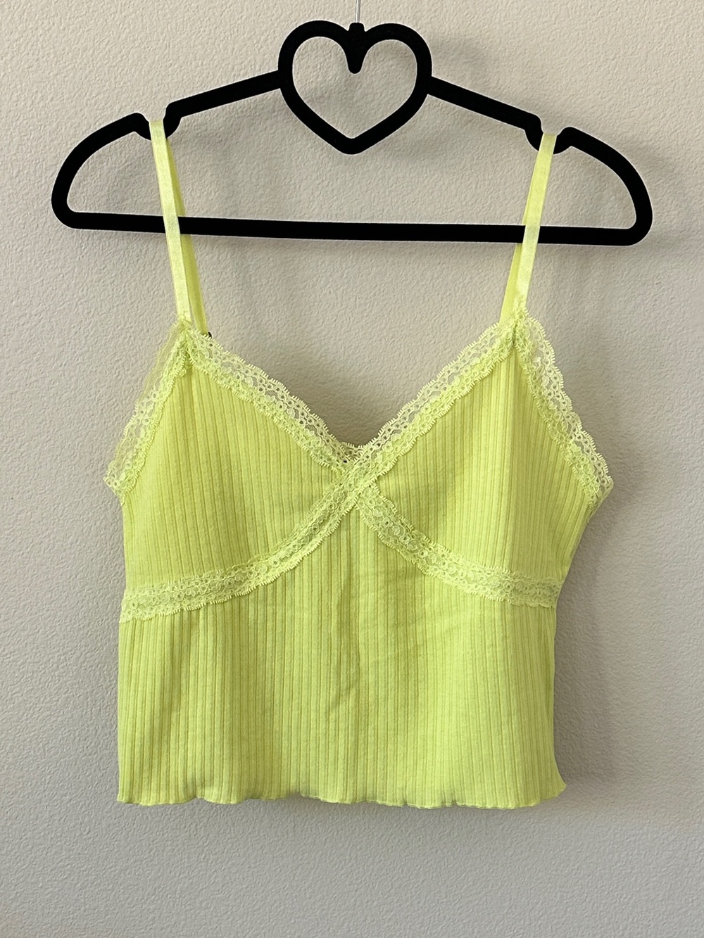 Wild Fable Neon Yellow Cropped Lace-Trim Ribbed Cami Tank Top Size L
